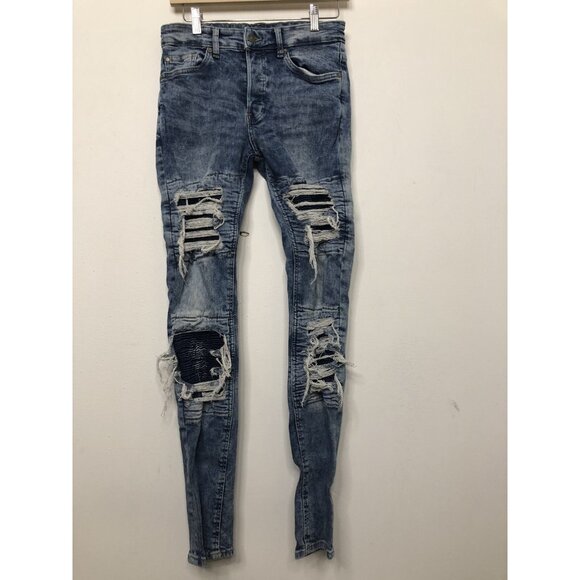 H and M Divided Women's 28x32 Blue Denim Jeans Skinny Leg Distressed Button Fly - Picture 8 of 9